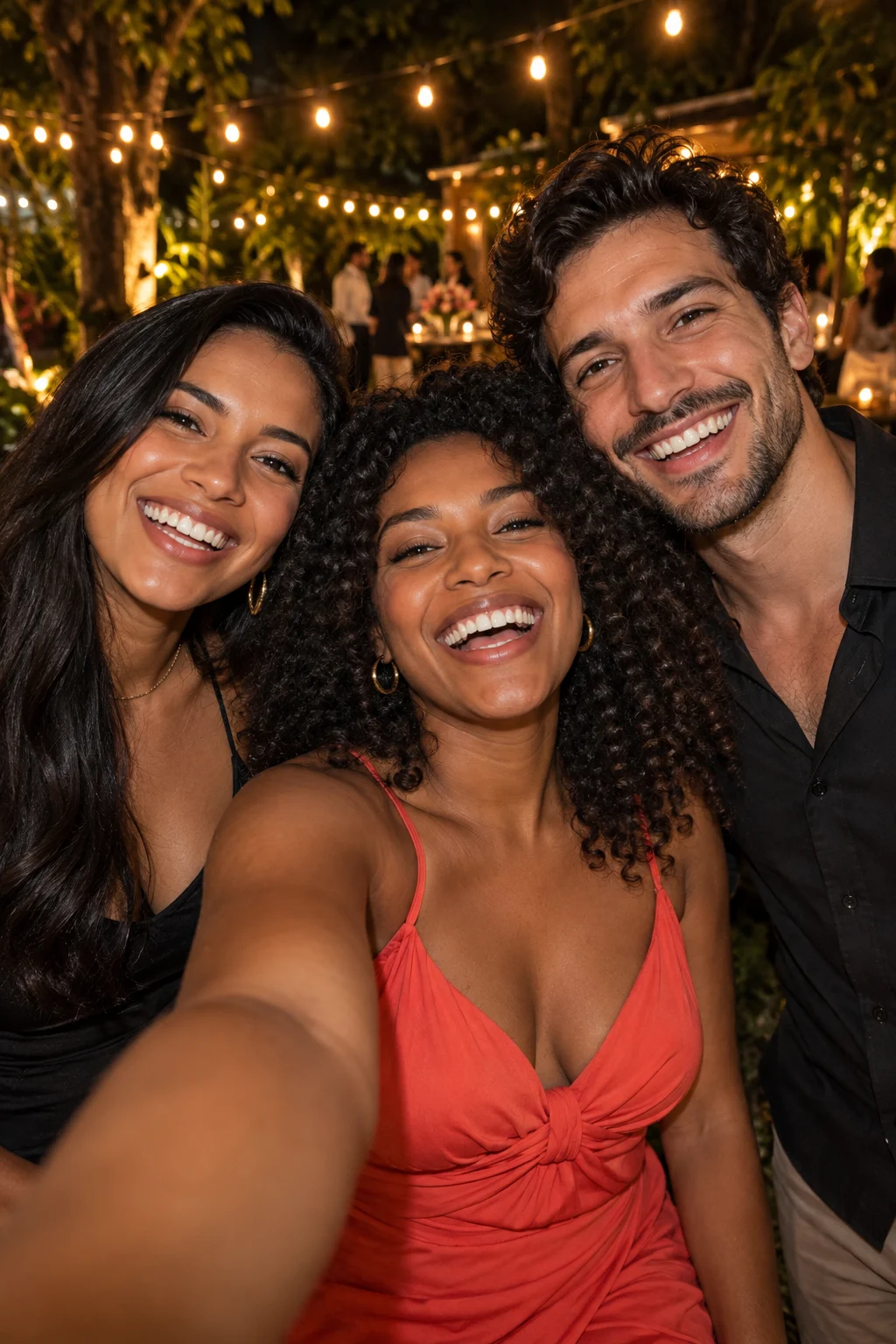 Amigos celebrando em uma selfie durante uma festa
